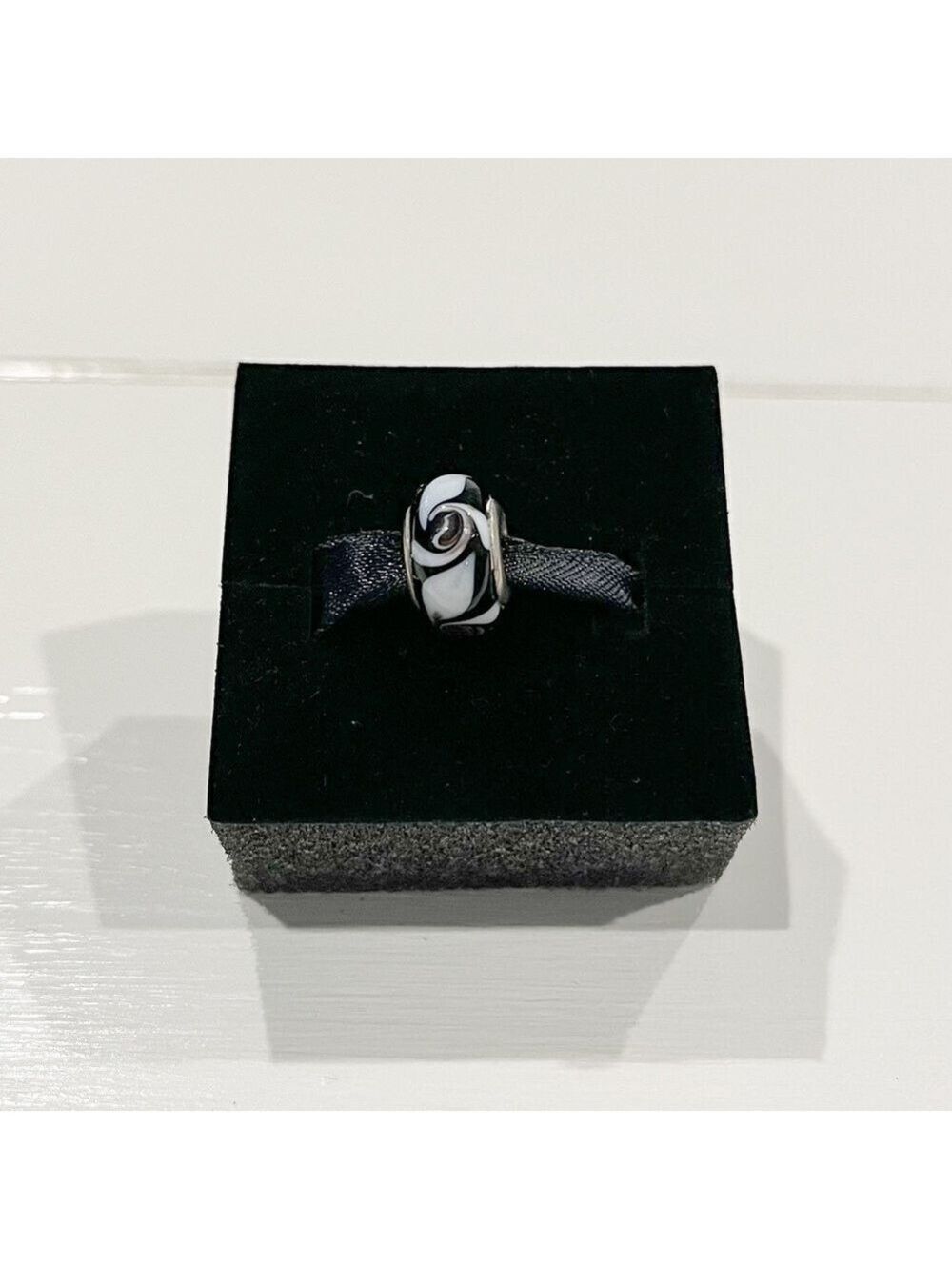 Black & White Glass Charm | Sterling Silver 925 | Fits Pandora-Style Bracelets